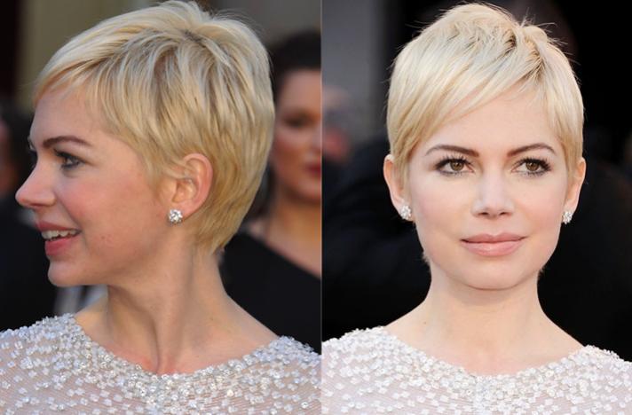 Hair by Vidal, Michelle Williams shows how a Vidal-inspired pixie crop can look sleek and smart.