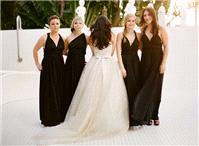 bridesmaids, black, wedding dress, long, ribbon