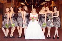 bridesmaid, dresses, silver, grey, black, sash, ribbon, cocktail