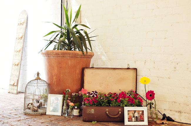 Nice touches, Vintage style, flowers in suitcase, photos of parents wedding day
