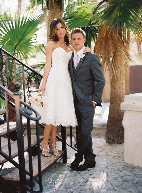 My Wedding Look, wedding dress, white, strapless, sweetheart neckline, short, cocktail, groom, grey,