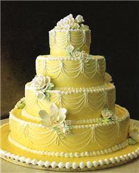 Cakes. wedding cake, yellow, flowers, piping