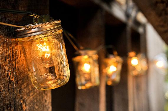 Autumn Wedding Ideas, Lights in glass jars give a warm autumnal glow.