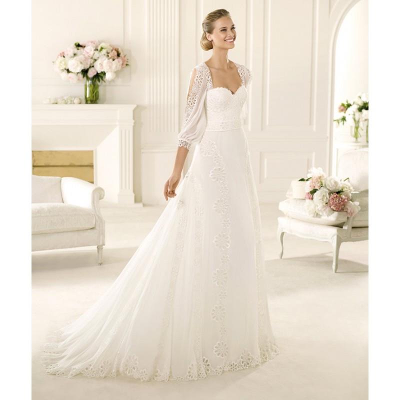 My Stuff, Exquisite A-line Sweetheart 3/4 Length Sleeve Lace Sweep/Brush Train Chiffon Wedding Dress
