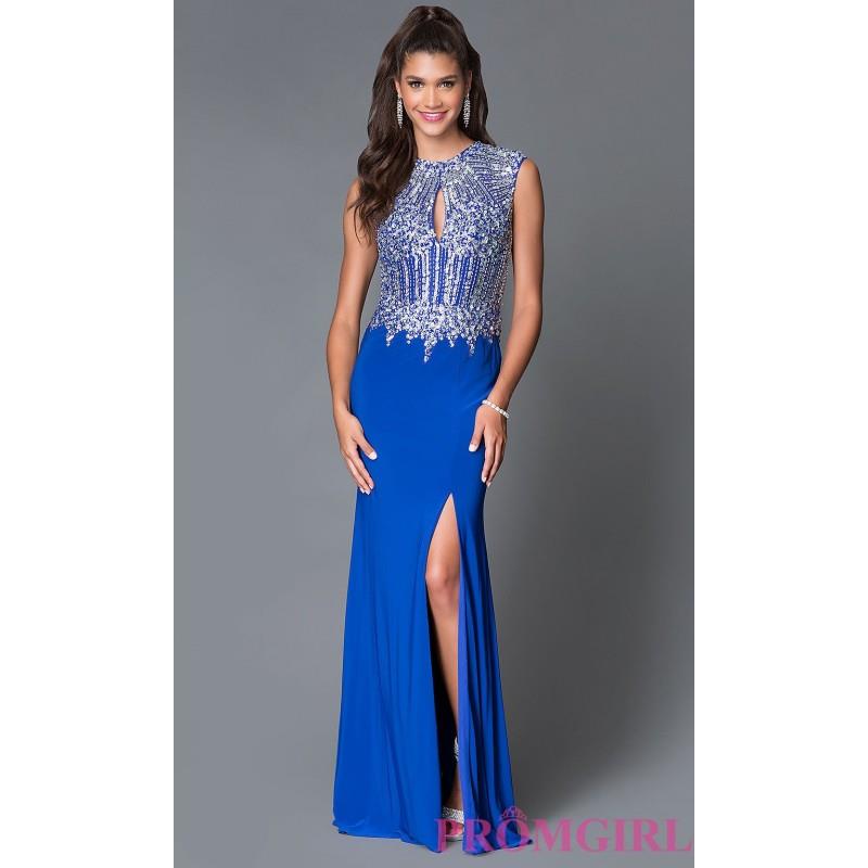 My Stuff, Long High Neck Sleeveless Blue Jersey Prom Dress MF-E1886 - Discount Evening Dresses |Shop