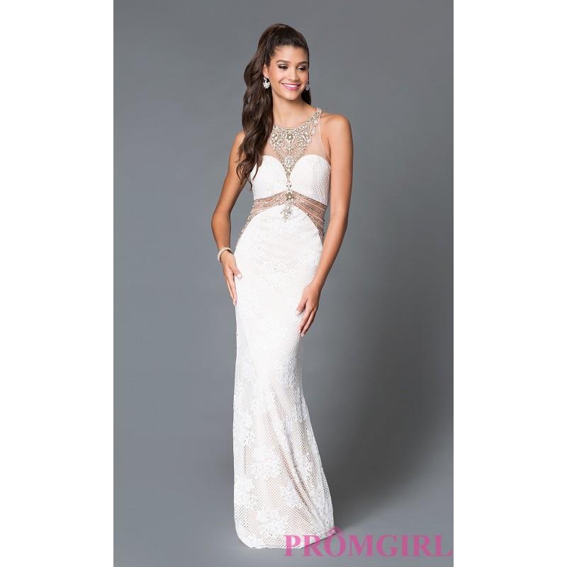 My Stuff, Long Ivory Beaded High Neck Sheer Waist Prom Dress -Dave and Johnny - Discount Evening Dre