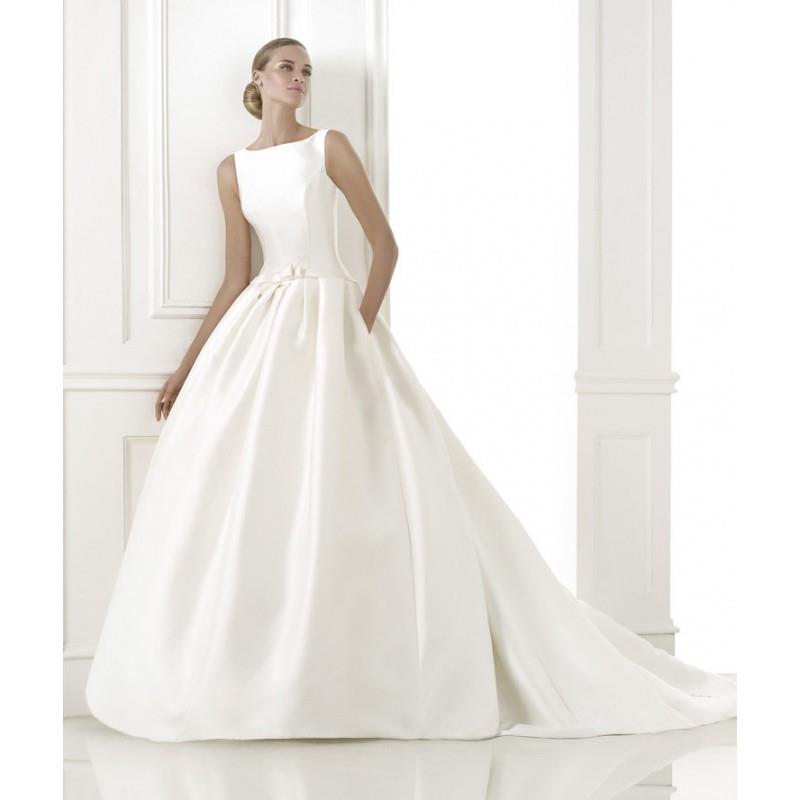 My Stuff, Simple Ball Gown Bateau Straps Bow(s)  Pockets  Sweep/Brush Train Satin Wedding Dresses -