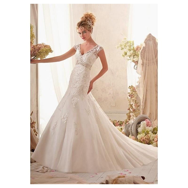 My Stuff, Glamourous Tulle & Organza V-neck Natural Waistline A-line Wedding Dress - overpinks.com