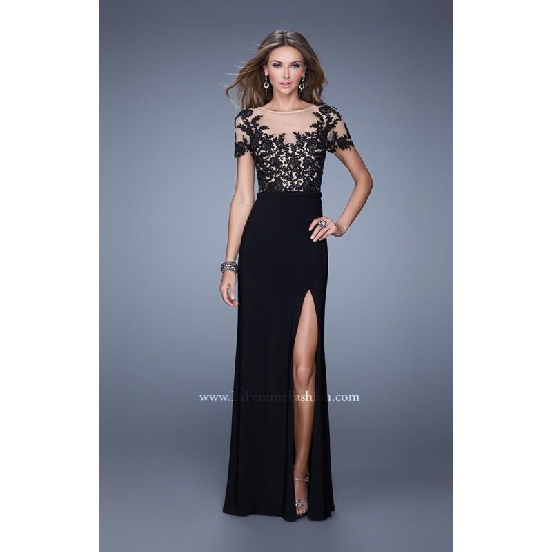 wedding, Black La Femme 20957 - Sleeves Cap Sleeves High Slit Dress - Customize Your Prom Dress