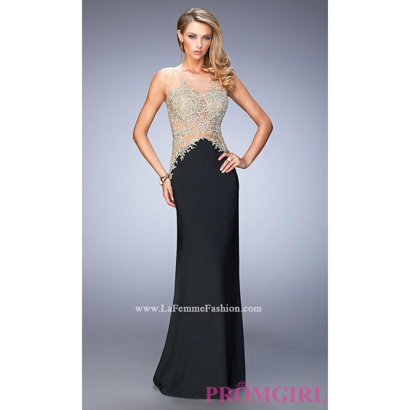 My Stuff, Long La Femme Prom Dress with Beaded Illusion Bodice - Discount Evening Dresses |Shop Desi