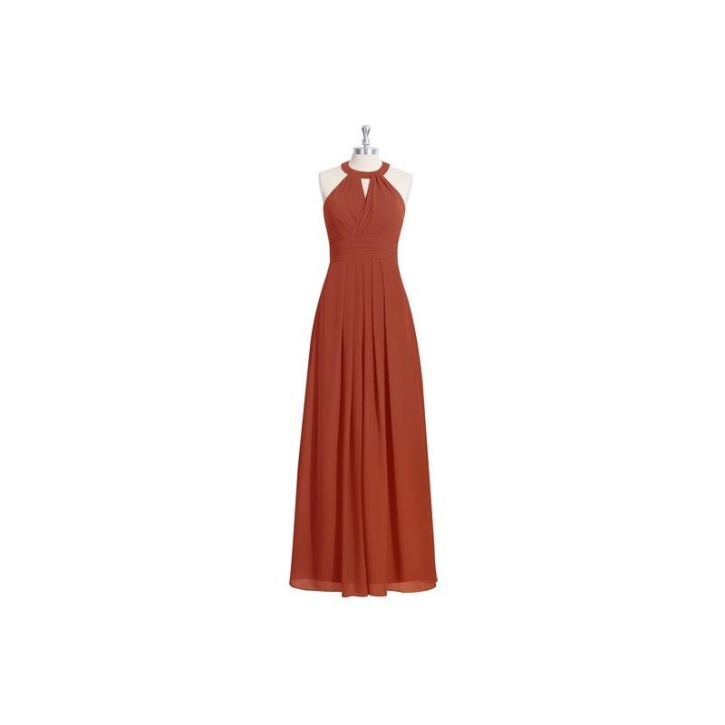 My Stuff, Rust Azazie Abbey - Chiffon Strap Detail Halter Floor Length Dress - The Various Bridesmai