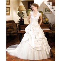 Generous Ball Gown Straps V-neck Lace Chapel Train Satin&Tulle Wedding Dresses - Dressesular.com