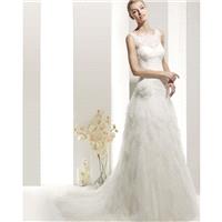 Honorable A-line Straps Lace Hand Made Flowers Sweep/Brush Train Tulle Wedding Dresses - Dressesular