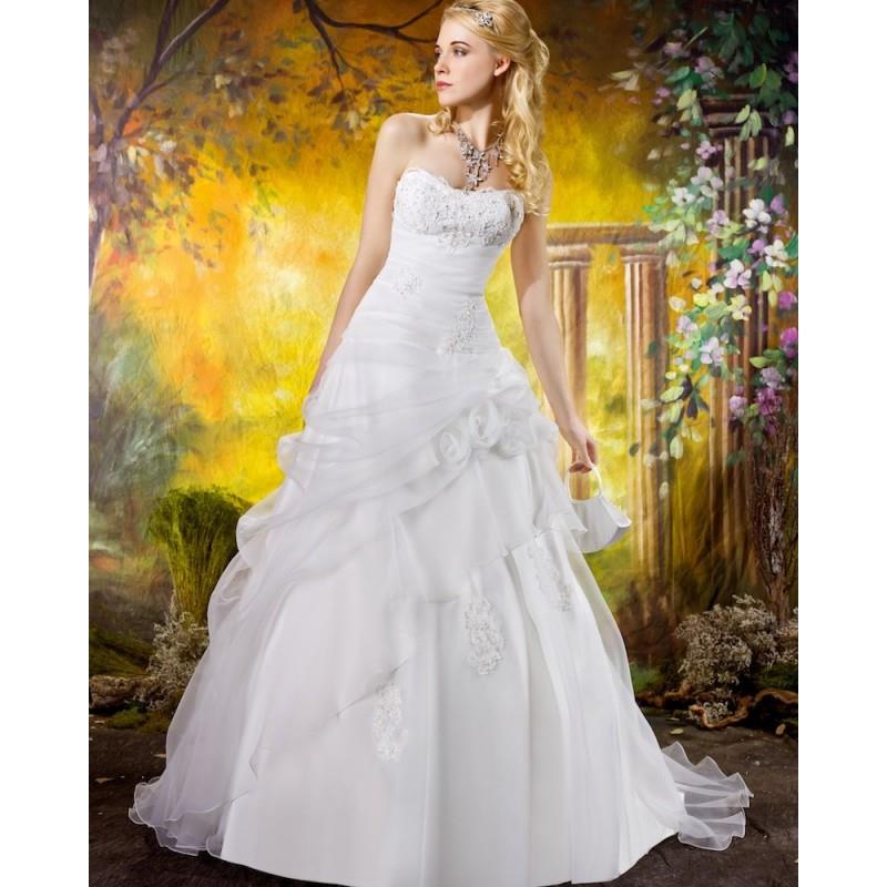 My Stuff, Simple A-line Strapless Beading Lace Sweep/Brush Train Organza Wedding Dresses - Dressesul