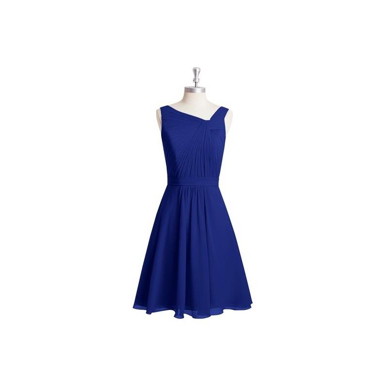 My Stuff, Royal_blue Azazie Hermosa - Back Zip Chiffon Knee Length V Neck Dress - Charming Bridesmai
