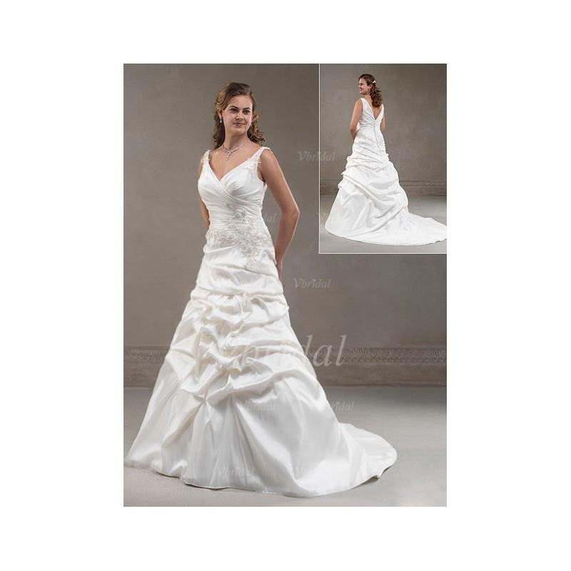 My Stuff, A-Line/Princess V-neck Court Train Taffeta Wedding Dress With Ruffle Beading Appliques Lac