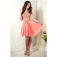 Coral/Gold Damas 52408 - Short Chiffon Corset Back Dress - Customize Your Prom Dress