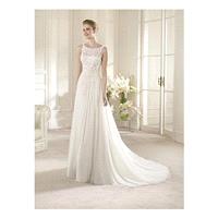 Gorgeous Chiffon & Lace & Satin A-line Illusion Bateau Neckline Raised Waistline Wedding Dress - ove