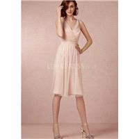 V Neck Knee Length A line Natural Waist Tulle Bridesmaid Dress With Bowknot - Compelling Wedding Dre