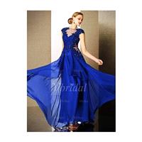A-Line/Princess Scoop Neck Floor-Length Chiffon Tulle Charmeuse Prom Dress With Beading - Beautiful