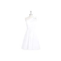 White Azazie Monserrat - Knee Length Chiffon Illusion One Shoulder Dress - Charming Bridesmaids Stor