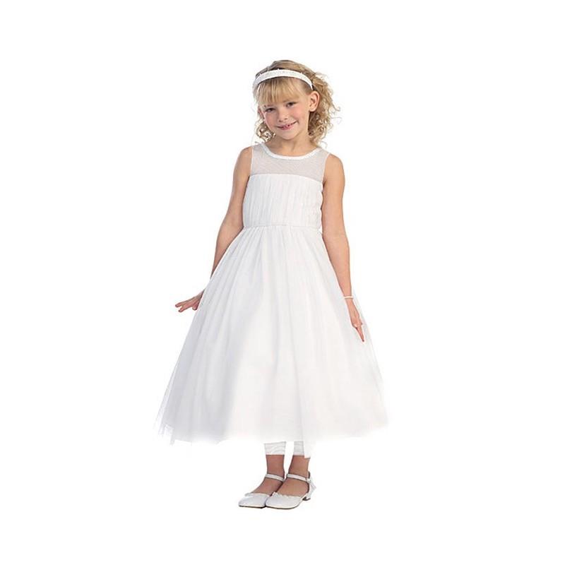 My Stuff, White Illusion Neckline Mesh Dress w/ Pearl Embellishments Style: D5609 - Charming Wedding