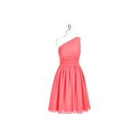 Watermelon Azazie Katrina - Bow/Tie Back Knee Length One Shoulder Chiffon Dress - Charming Bridesmai