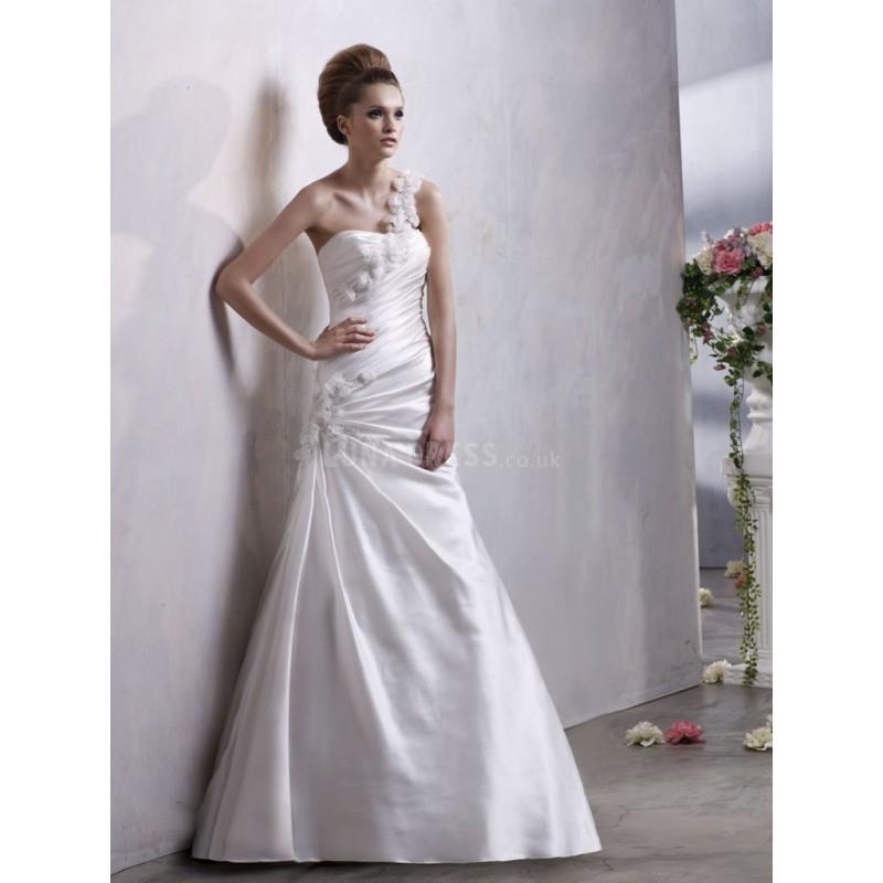 My Stuff, One Shoulder A line Satin Sleeveless Floor Length Timeless Wedding Gown - Compelling Weddi