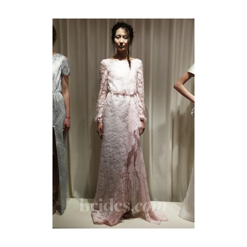 My Stuff, Houghton - 2013 - Long Sleeve Pink Lace Sheath Wedding Dress - Stunning Cheap Wedding Dres