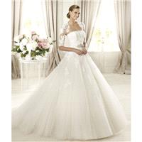 Honorable A-line Strapless Beading Lace Sweep/Brush Train Tulle Wedding Dresses with Half Sleeves Ja