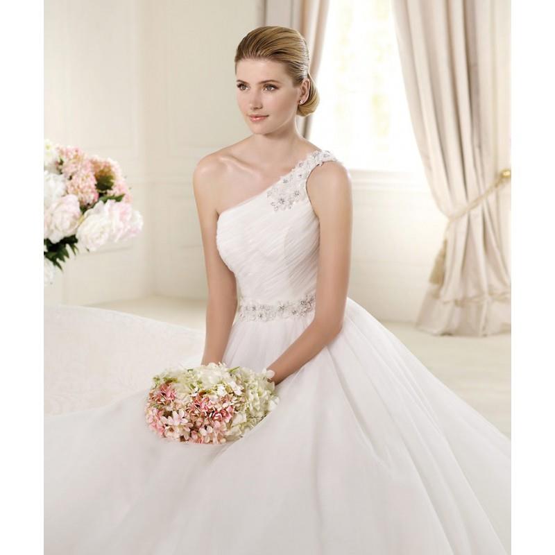 My Stuff, Charming A-line One Shoulder  Beading  Ruching Hand Made Flowers Sweep/Brush Train Tulle W