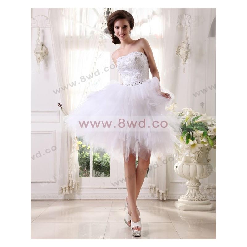 My Stuff, A-line Strapless Sleeveless Satin White Wedding Dress With Beading BUKCH278 In Canada Wedd