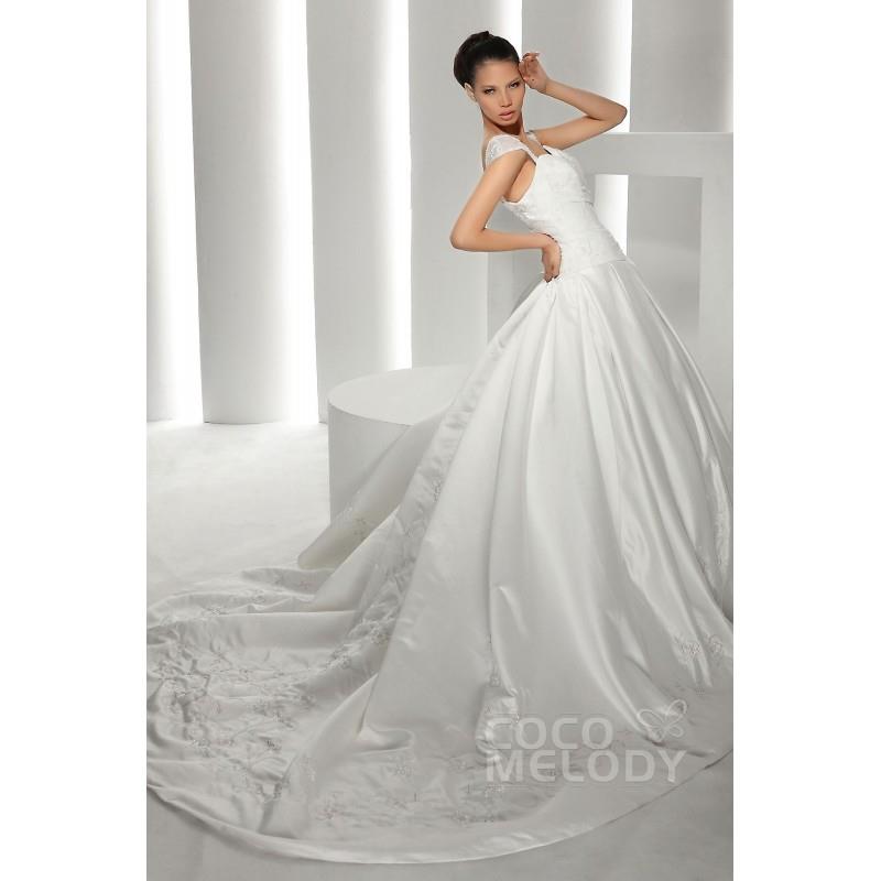 My Stuff, Casual A-line Straps Chapel Train Satin Ivory Wedding Dress CWLT130CB - Top Designer Weddi