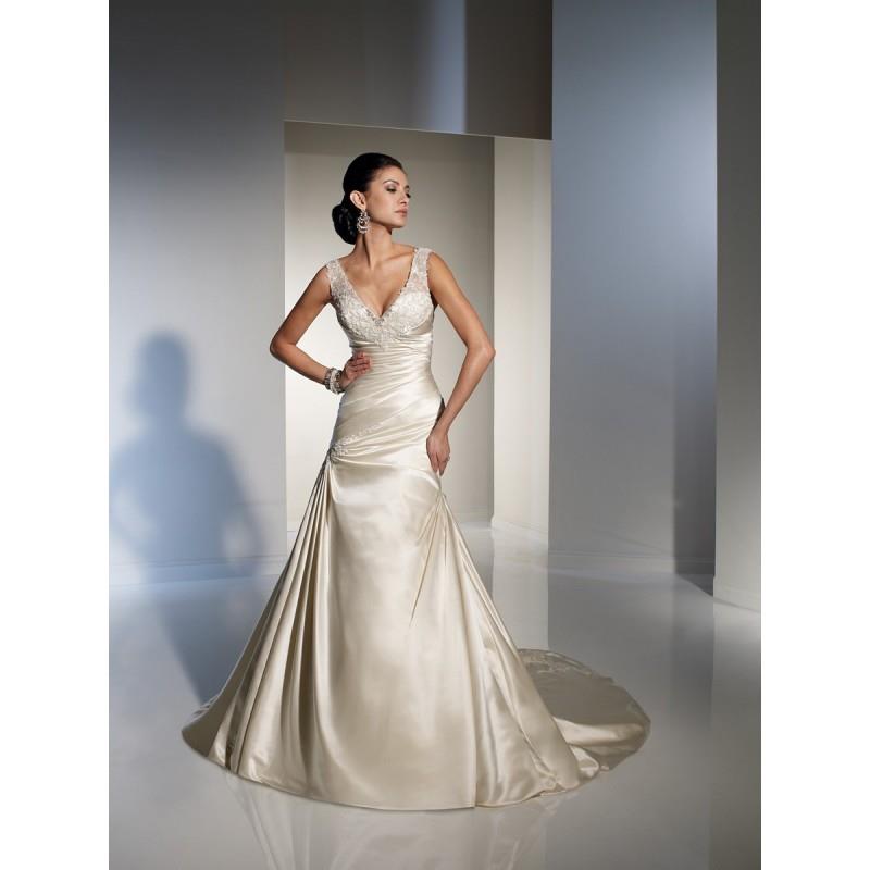 My Stuff, Sophia Tolli Y21149 Abri Satin V-Neck Lace-Up Back Fit And Flare - Wedding Long Fit and Fl