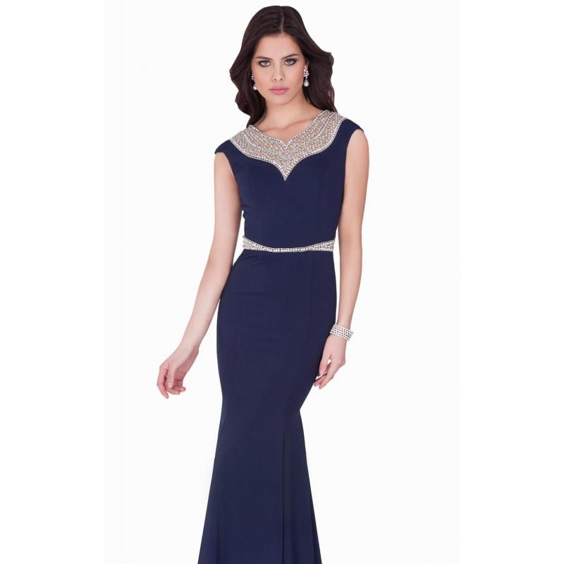 My Stuff, Navy Beaded Long Gown by Terani Couture Evening - Color Your Classy Wardrobe
