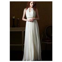 Elegant Chiffon Halter Neckline Natural Waistline Sheath Wedding Dress With Beaded Lace Appliques -
