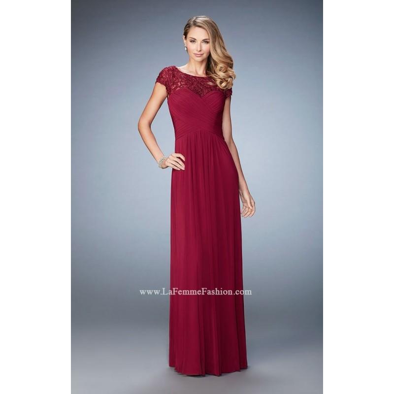 wedding, Pewter La Femme 23077 - Cap Sleeves Chiffon Dress - Customize Your Prom Dress