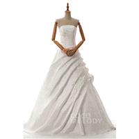 Impressive Strapless Train Taffeta Ivory Zipper Wedding Dress with Pleating and Appliques - Top Desi
