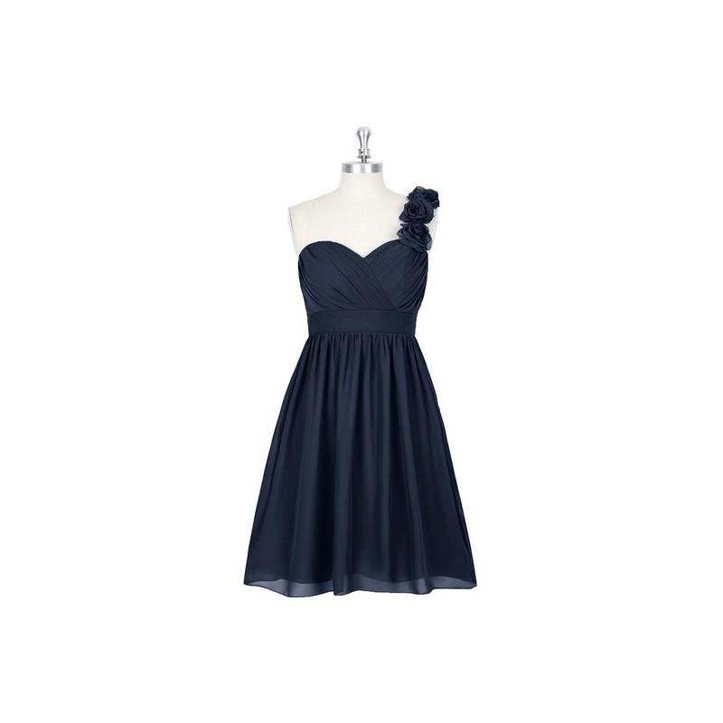 My Stuff, Dark_navy Azazie Alyssa - Strap Detail Chiffon Knee Length Sweetheart Dress - Charming Bri