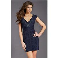 Navy Beaded V-Neck Dress by Clarisse - Color Your Classy Wardrobe