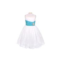 Off-White Chiffon Pleat & Pearl Dress w/ Turquoise Sash Style: D2751 - Charming Wedding Party Dresse
