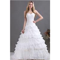 Fabulous A-Line Sweetheart Court Train Cascading Ruffles Organza Wedding Dress CWLT13073 - Top Desig