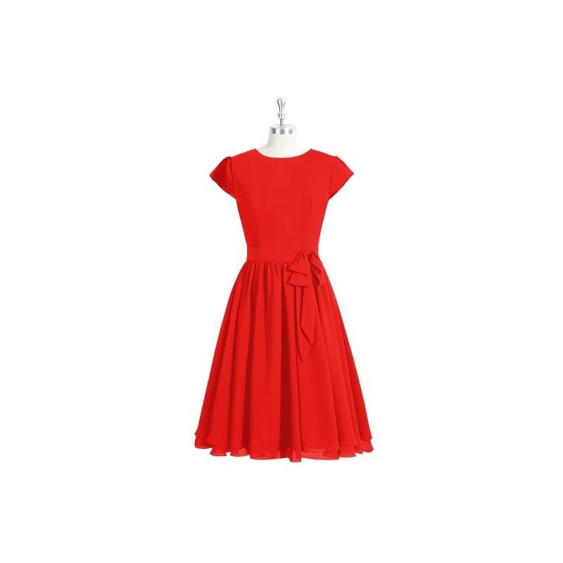 My Stuff, Red Azazie Ingrid - Knee Length Scoop Back Zip Chiffon Dress - Charming Bridesmaids Store