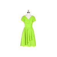 Lime_green Azazie Luna - Chiffon Back Zip Knee Length V Neck Dress - Charming Bridesmaids Store