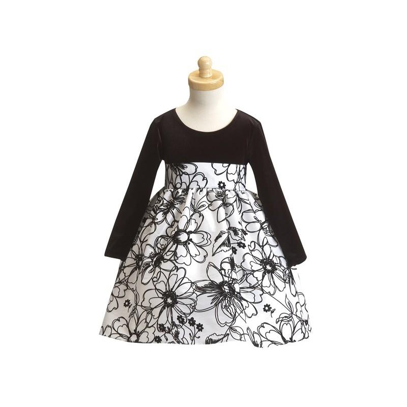 My Stuff, White Flower Girl Dress - Stretched Velvet Bodice w/ Flocked Taffeta Skirt Style: LC746 -