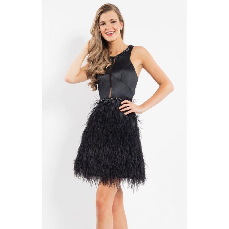 My Stuff, Black Feathered Matte Satin Dress by Rachel Allan LBD - Color Your Classy Wardrobe