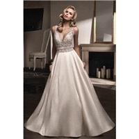 Style T192009 by Jasmine Couture - Ivory Mikado  Lace  Organza  Tulle Floor Plunge  Straps  V-Neck A