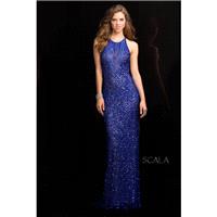 Scala 48584 Black/Nude,Blush,Navy/Nude,Royal,Sangria Dress - The Unique Prom Store