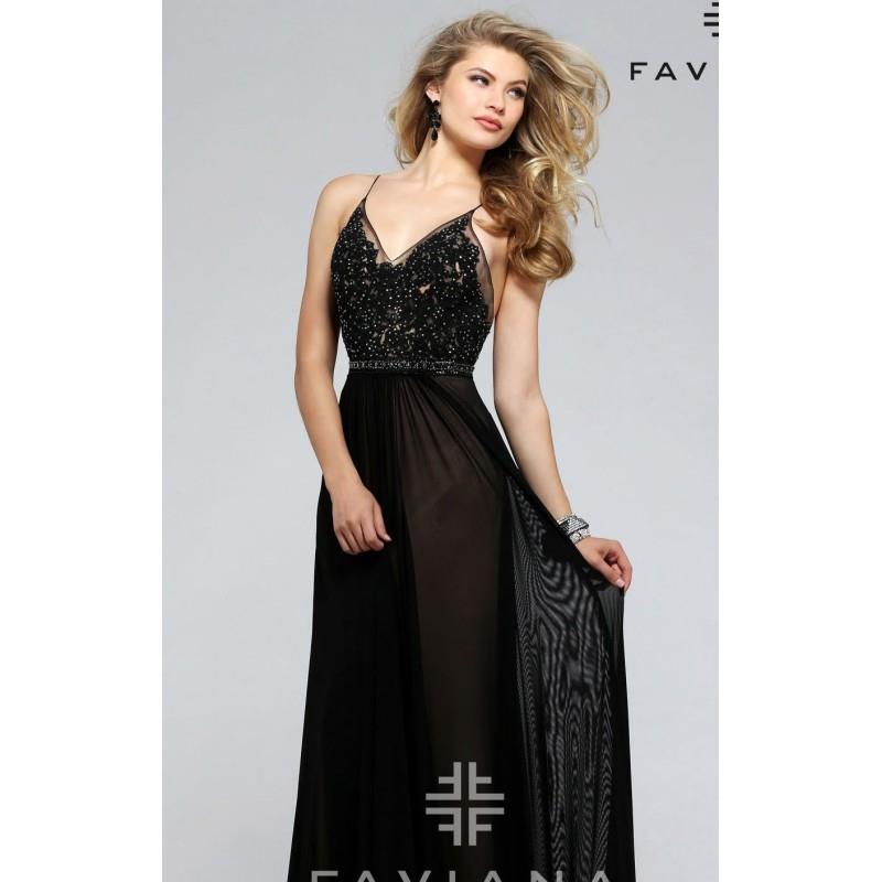 My Stuff, Black Beaded Lace Mesh Gown by Faviana - Color Your Classy Wardrobe