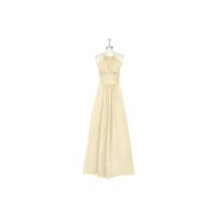 Champagne Azazie Regina - Floor Length Halter Chiffon And Lace Strap Detail Dress - Charming Bridesm